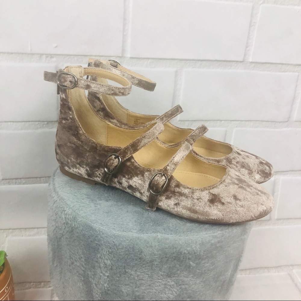 Very Volatile Mary Jane taupe ankle strap flats